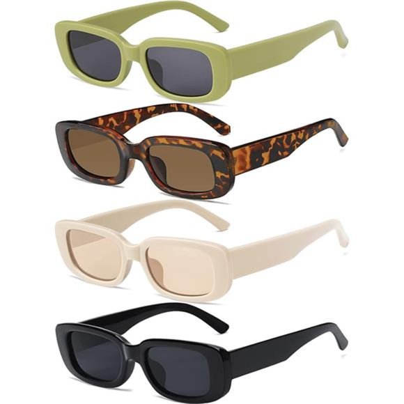 4 Pack Retro Sunglasses Vintage Sunglasses Small Square Rectangle 90s Glasses - Picture 1 of 7